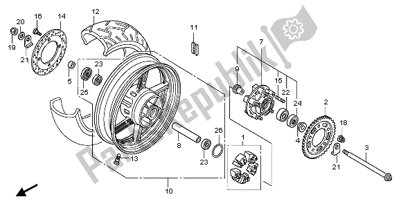 All parts for the Rear Wheel of the Honda CBF 1000 2007