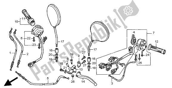 All parts for the Handle Lever & Switch & Cable of the Honda CB 600F Hornet 1998