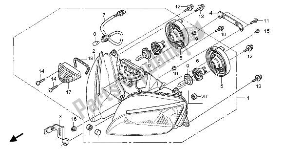 Alle onderdelen voor de Koplamp (uk) van de Honda CBR 600 RR 2003