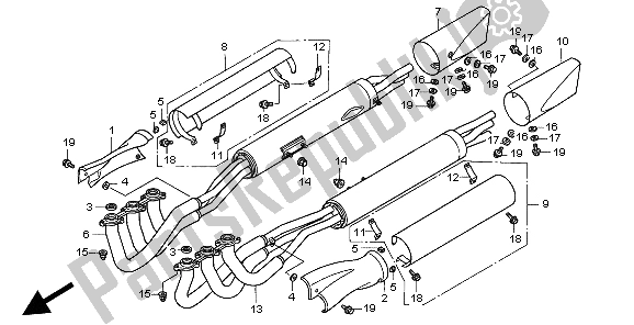 All parts for the Exhaust Muffler of the Honda GL 1500C 1998