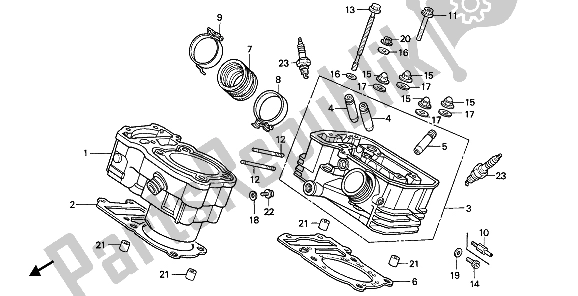 All parts for the Cylinder & Cylinder Head (rear) of the Honda NTV 650 1990