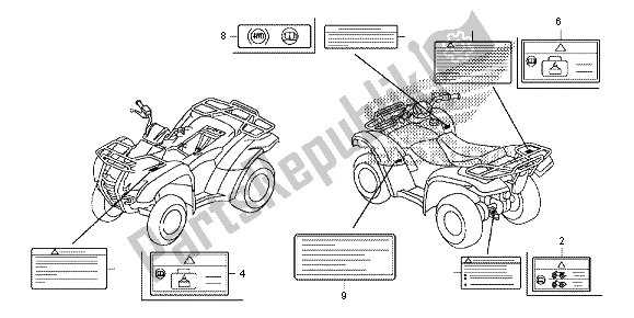 Todas as partes de Etiqueta De Cuidado do Honda TRX 420 FE Fourtrax Rancher 4X4 ES 2013