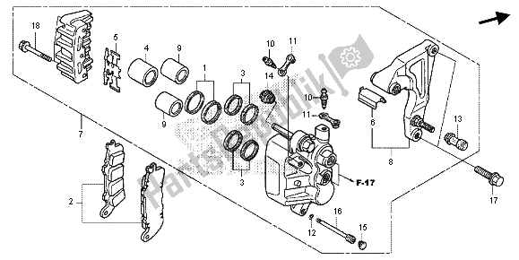 All parts for the Rear Brake Caliper of the Honda GL 1800B 2013