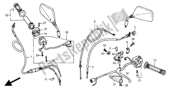 All parts for the Handle Lever & Switch & Cable of the Honda NSR 125R 2000