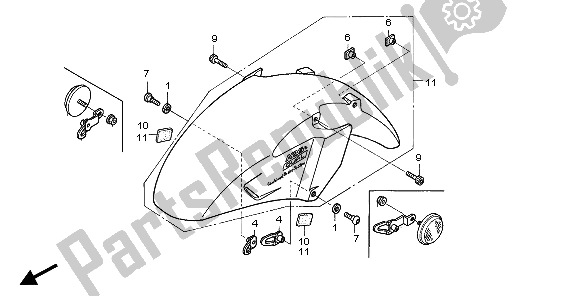 All parts for the Front Fender of the Honda ST 1300 2007