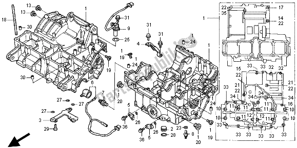 All parts for the Crankcase of the Honda CB 1300X4 1998