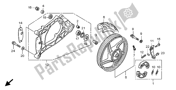 All parts for the Rear Wheel & Swingarm of the Honda SH 125D 2009