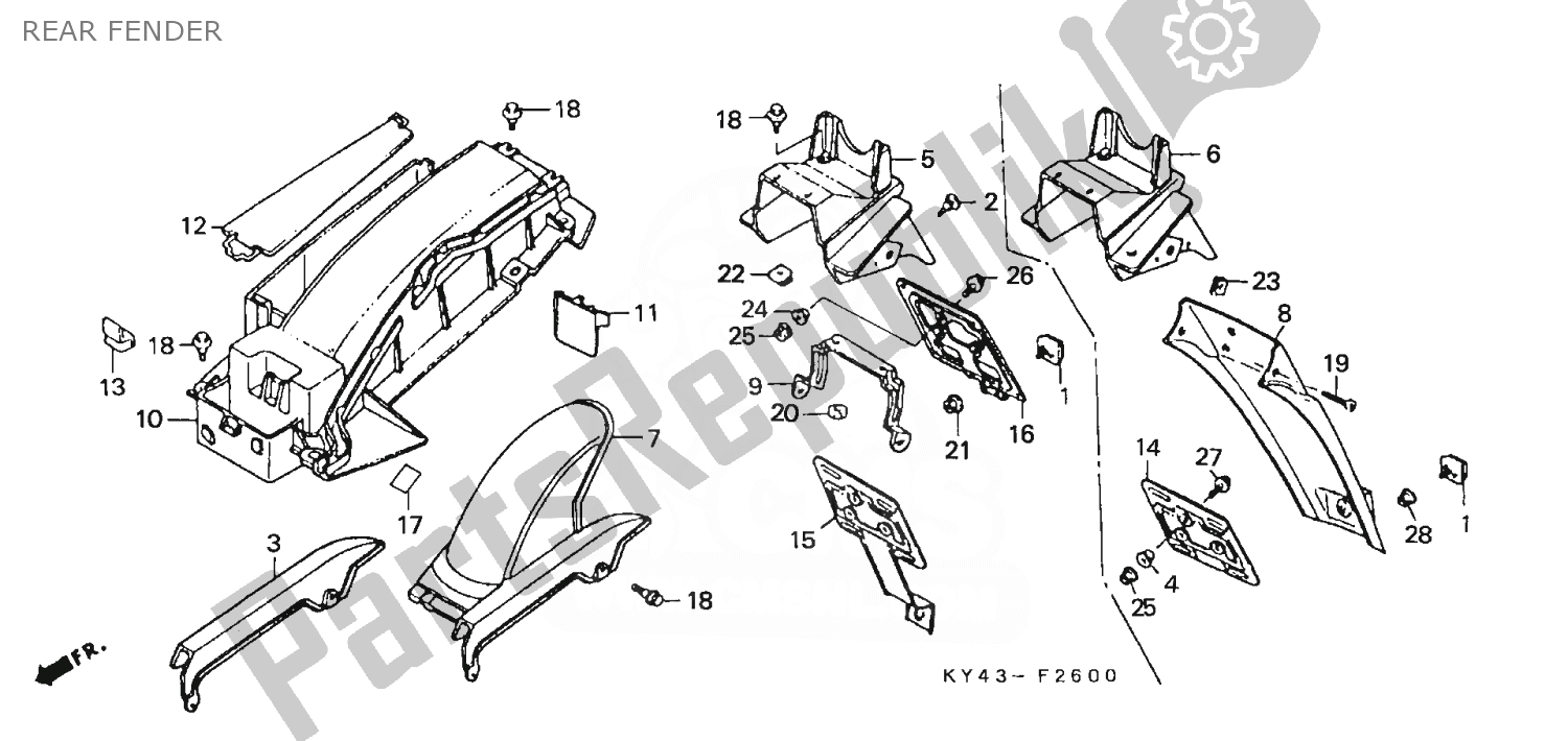 All parts for the Rear Fender of the Honda NSR 125 1988