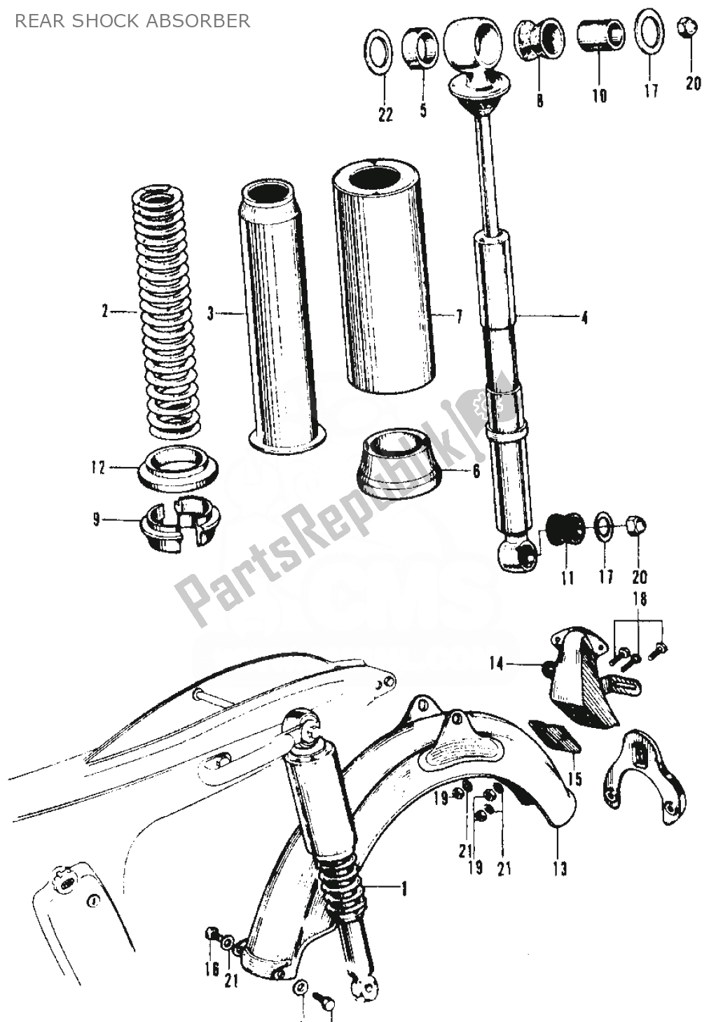 Todas as partes de Amortecedor Traseiro do Honda SS 125 1967