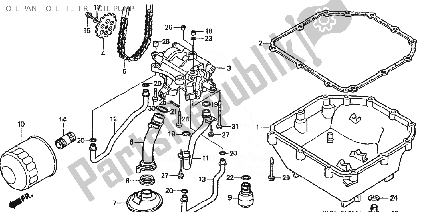 Wszystkie części do Oil Pan - Oil Filter - Oil Pump Honda VFR 400 1986