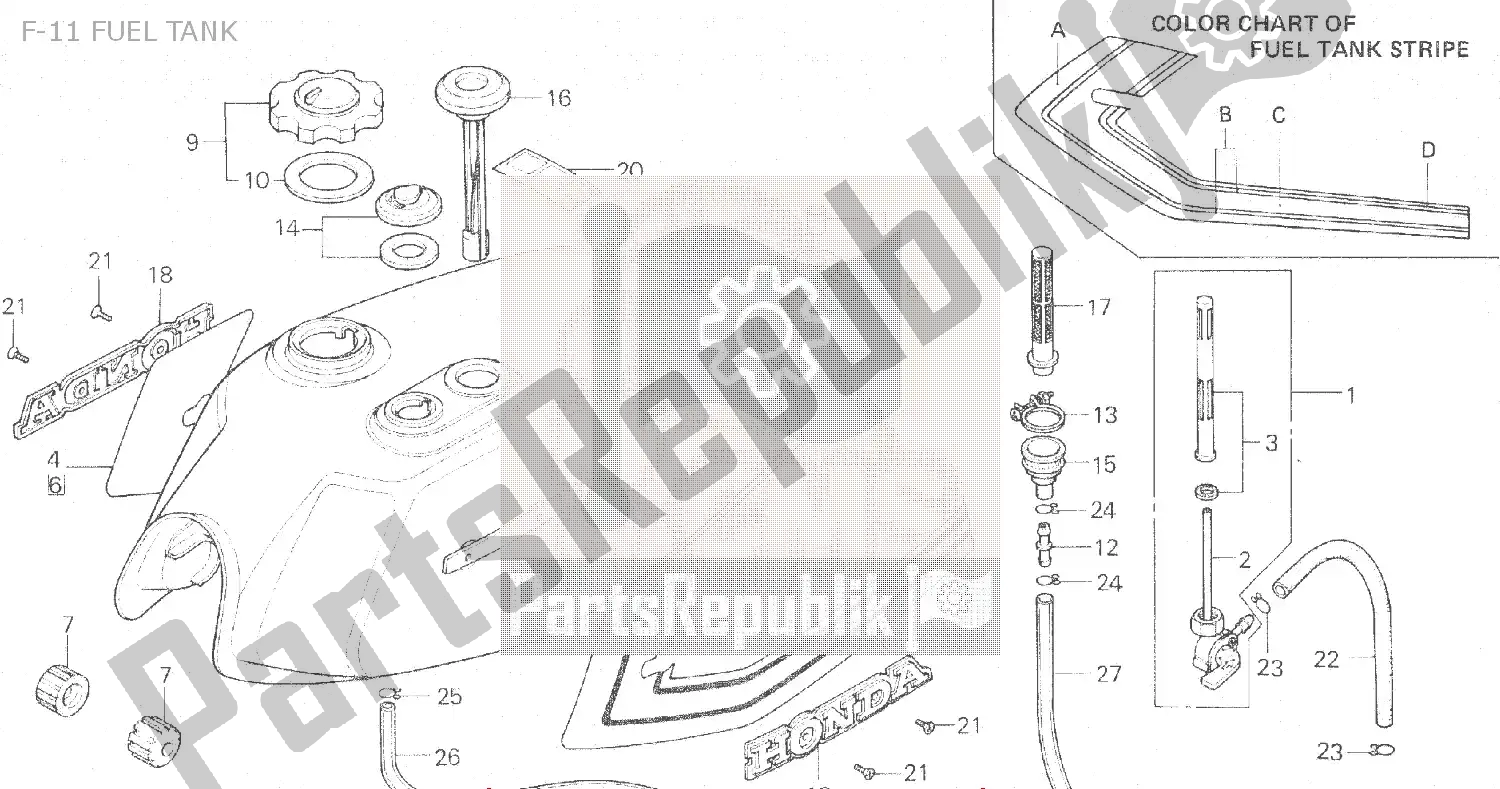 All parts for the F-11 Fuel Tank of the Honda MB 100 1980