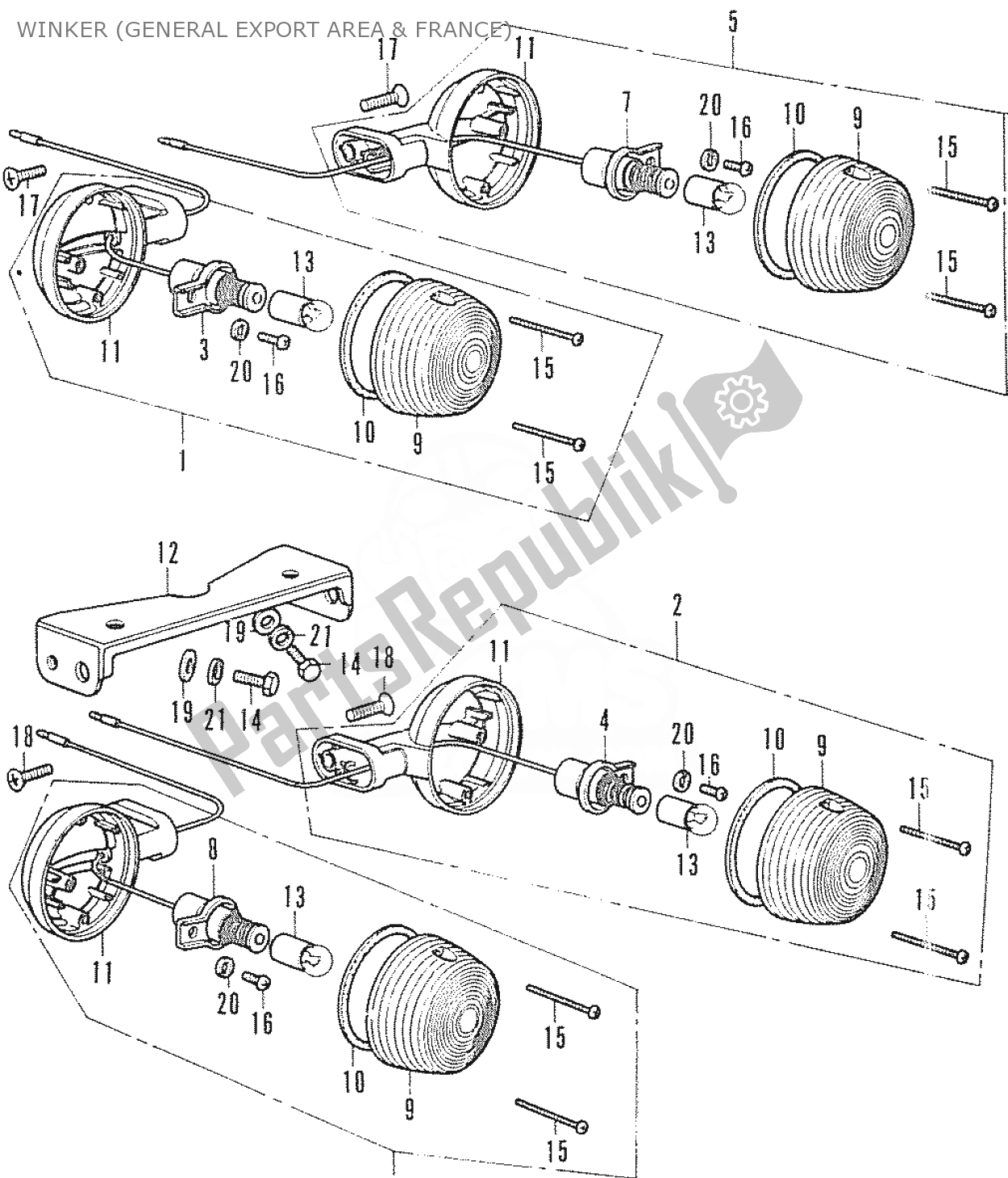 Alle onderdelen voor de Winker (general Export Area & France) van de Honda CF 70 Chaly 1950 - 2023