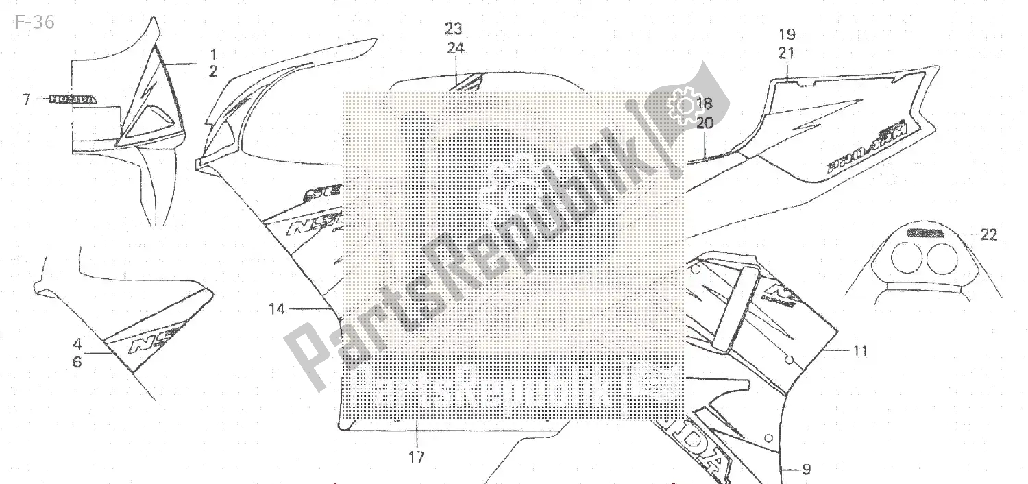 Alle onderdelen voor de F-36 van de Honda NSR 250 1994