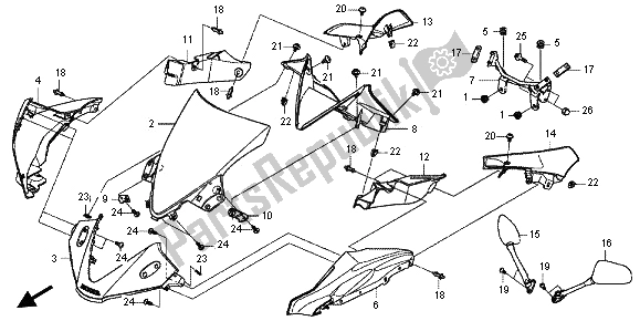 Tutte le parti per il Cappuccio Superiore del Honda CBR 125R 2013