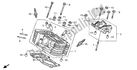 All parts for the Rear Cylinder Head of the Honda VT 750C 2009