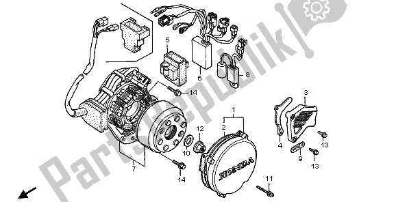 All parts for the Left Crankcase Cover of the Honda CR 250R 1998