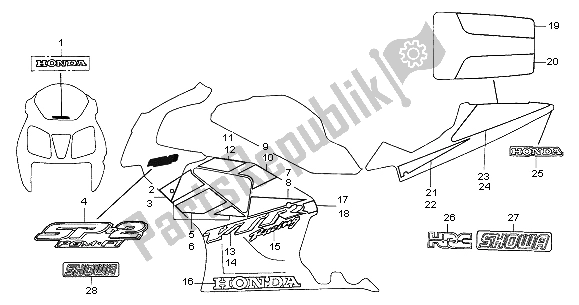 All parts for the Mark & Stripe of the Honda VTR 1000 SP 2004