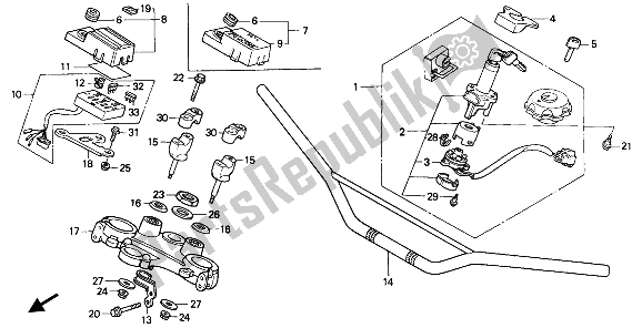 All parts for the Handle Pipe & Top Bridge of the Honda XL 600V Transalp 1991