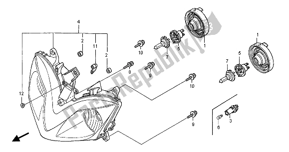 Alle onderdelen voor de Koplamp (uk) van de Honda CBR 600 FR 2001