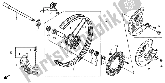 All parts for the Front Wheel of the Honda CRF 250R 2013