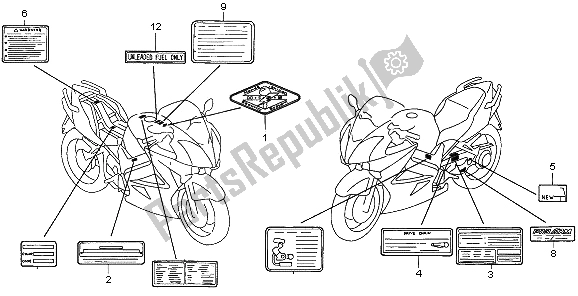 Alle onderdelen voor de Waarschuwingsetiket van de Honda VFR 800 2009