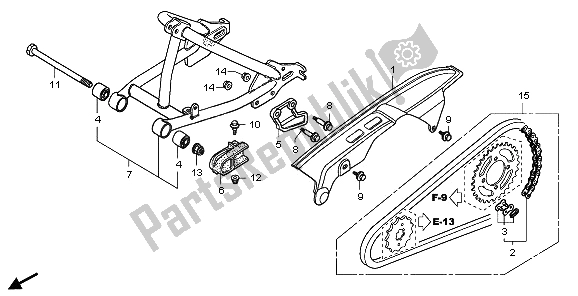 All parts for the Swingarm of the Honda CRF 50F 2009