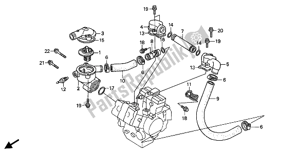 Alle onderdelen voor de Waterpijp van de Honda VFR 400R3 1991