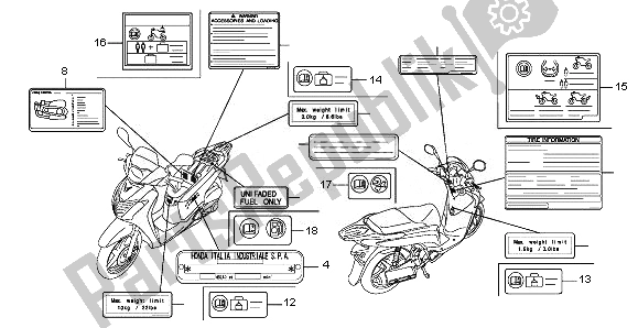 All parts for the Caution Label of the Honda SH 125 2010