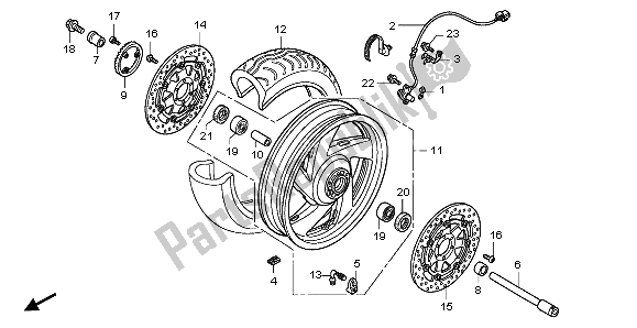 All parts for the Front Wheel of the Honda GL 1800 2007