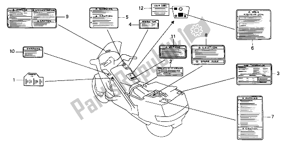 Todas as partes de Etiqueta De Cuidado do Honda PC 800 1989