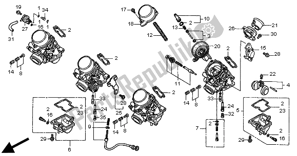 Tutte le parti per il Carburatore (parti Componenti) del Honda CB 600F Hornet 2000