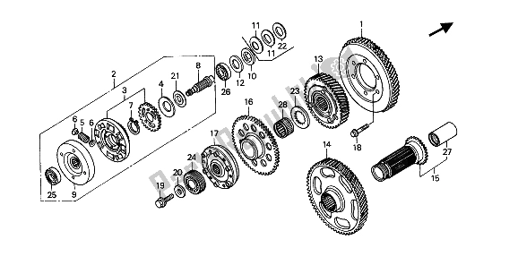 All parts for the Primary Drive Gear of the Honda GL 1500 SE 1991