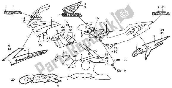 Todas as partes de Listra do Honda CBR 600F 1997