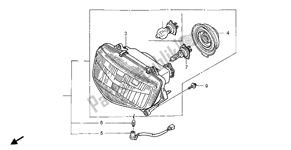 All parts for the Headlight (uk) of the Honda CBR 600F 1996