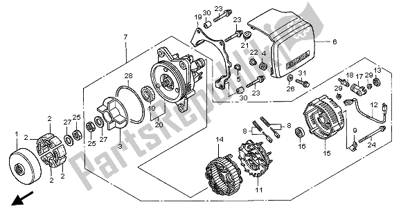 Alle onderdelen voor de Generator van de Honda GL 1500C 2002