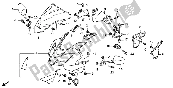 All parts for the Upper Cowl of the Honda VFR 800 2007