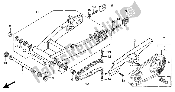 Alle onderdelen voor de Achterbrug En Kettingkast van de Honda CB 1300A 2005