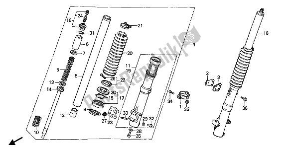 All parts for the Front Fork of the Honda XR 600R 1987