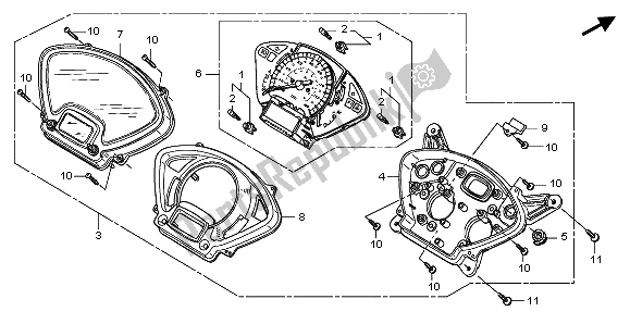All parts for the Speedometer (kmh) of the Honda FES 125 2006