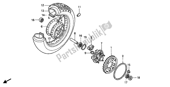 All parts for the Rear Wheel of the Honda VT 600C 1993