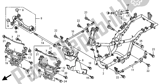 All parts for the Frame Body of the Honda FES 125 2009