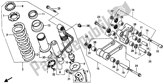 All parts for the Rear Cushion of the Honda XRV 750 Africa Twin 1992