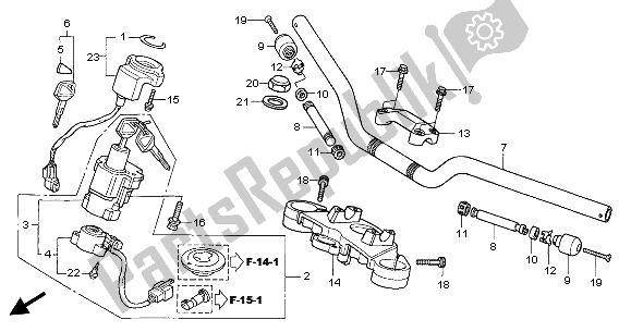 All parts for the Handle Pipe & Top Bridge of the Honda CB 600F Hornet 2003