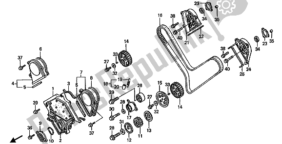 All parts for the Front Cover & Timing Belt of the Honda ST 1100 1992