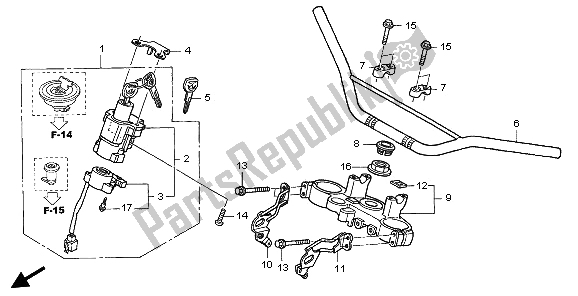 All parts for the Handle Pipe & Top Bridge of the Honda FMX 650 2006