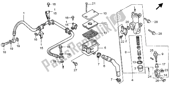 All parts for the Rear Brake Master Cylinder of the Honda NTV 650 1995
