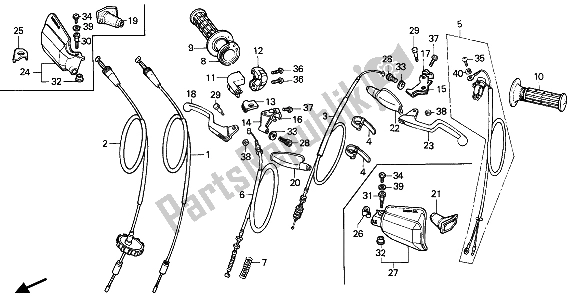 Todas las partes para Manejar Palanca Y Cable E Interruptor de Honda XR 80R 1987