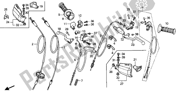 All parts for the Handle Lever & Cable & Switch of the Honda XR 80R 1987