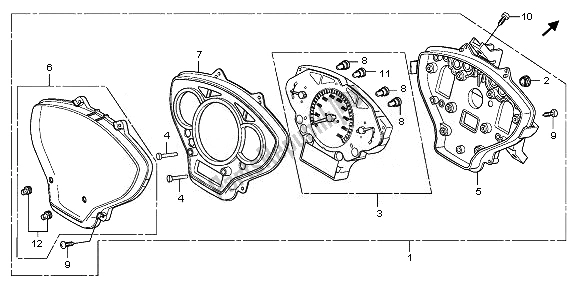 All parts for the Meter (mph) of the Honda SH 300A 2007