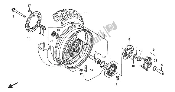 Alle onderdelen voor de Achterwiel van de Honda NT 650V 2005